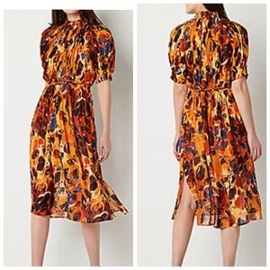 WORTHINGTON Multicolor  High Neck Chiffon Pleated Midi Dress. Size:XL NWT